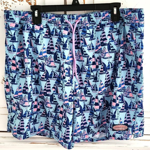 Vineyard Vines Other - Vineyard Vines XL Mens Chappy Swim Trunks, NWOT, Never Worn, Sailboat Blue Pink